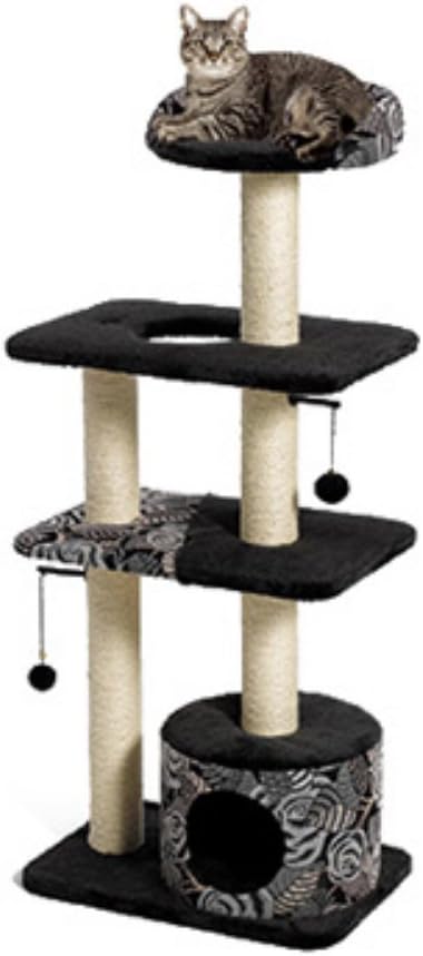 for Cat Tree | Tower Cat Furniture, 5-Tier Cat Tree w/Sisal Wrapped Support Scratching Posts & High Cat Look-Out Perch, Black/White Pattern, Large Cat Tree