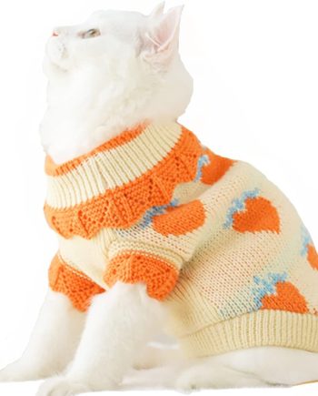 Fall Dog Sweater for Small Dog Girl Strawberry Knitted Cat Sweater Winter Puppy Clothes Turtleneck Kitten Knitwear Could Weather Outfit for Teacup Chihuahua Yorkie Poodle (Small, Orange)