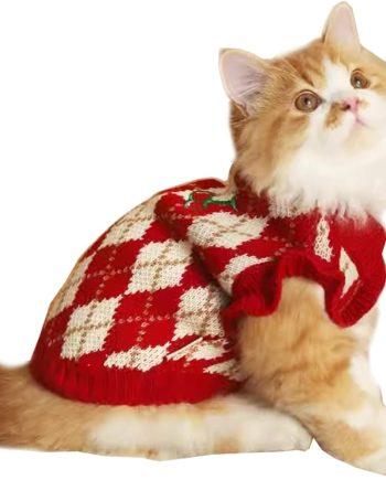 Diamond Puppy Sweater for Small Dog Girl Strawberry Turtleneck Cat Knitwear Winter Pet Clothes for Kitten Chihuahua Yorkie (Small, Red)