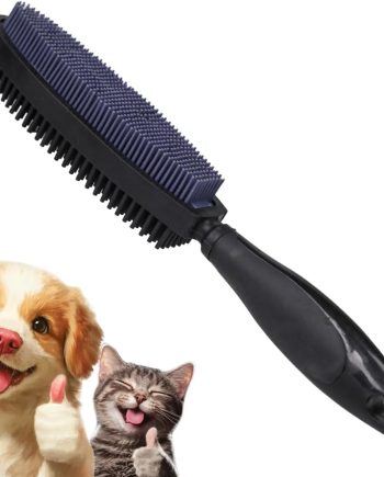 Rubber Pet Hair Removal Brush, Dogs Cats Hair Lint Remover Tool Massage Bath Comb Brush for Cleaning and Grooming (Black)