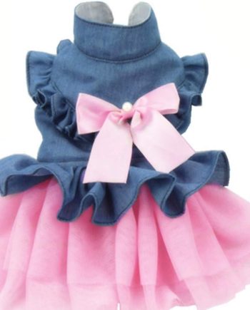 Pet Denim Dress with Cute Bow-Knot Comfy Vest Skirt Lace Trim Tutu Summer Spring Clothes for Cats and Small Dogs (X-Small)