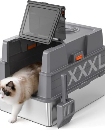 XXXL Stainless Steel Litter Box with Lid,28" L x 20.5" W x 16.5" H Extra Large Cat Litter Box Enclosure for Large and Multi-Cats Families,Non-Sticky, Anti-Leakage, Easy to Clean(Gray)