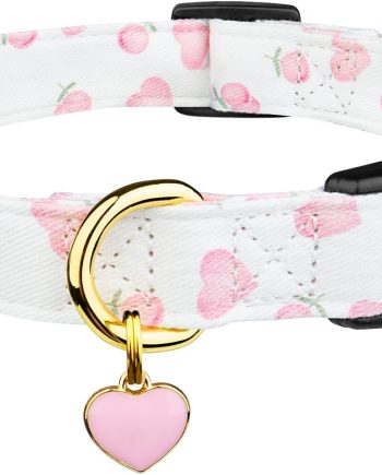 Cotton Handmade Dog Collar Cute and Distinctive Patterns White and Pink Love Heart with Pendant for Girl Boy Dogs Collars S