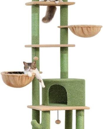 Cactus Cat Tree Floor to Ceiling Cat Tower with Adjustable Height(85-112 Inches), 7 Tiers Climbing Activity Center with Cozy Hammocks, 5 Platforms and Scratching Posts for Indoor Cats