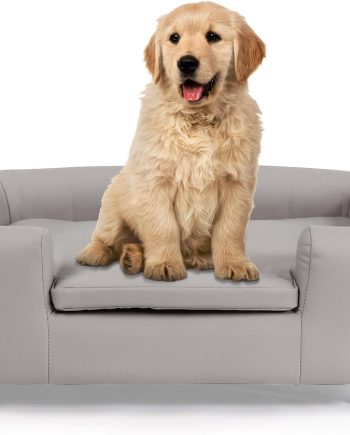 25-Inch Modern Pet Sofa with PU Scratch-Resistant Fabric and Adjustable Legs, Elevated Dog Couch for Small and Medium Dogs, Comfortable Dog Sofa Bed
