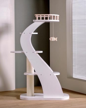 Modern Stylish 52.4 inches Tall Wooden Cat Tree Tower, Aesthetic Cat Condo Ladder with 5-Level Big Perch Platform Bed for Window Viewing Watching Large Scratching Post