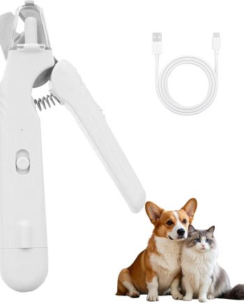 2-in-1 Dog Nail Grinder & Dog Nail Clippers Trimmers for Large Medium Small Dogs Cats Pets Claw Trimmer with LED Lights (White)
