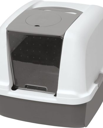 Hooded Litter Pan, Warm Gray/White - Privacy and Easy Access for Cleaning - Ideal for Larger or Multiple Cat Households