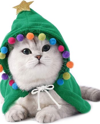 Pet Dog Christmas Costume Puppy Cloak with Star and Pompoms Cat Santa Cape with Hat Winter Dog Outfit for Cats and Small Dog (Small, Green)