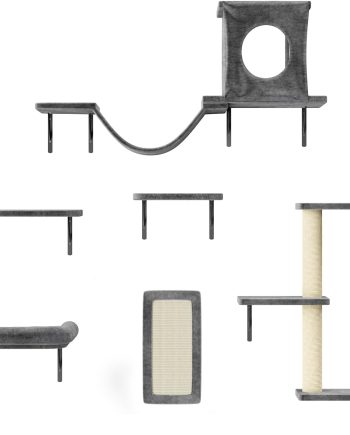 Cat Wall Shelves, 6 Pcs Luxury Wall-Mounted Cat Climber Set, Indoor Cat Furniture with 1 Condos House, 2 Cat Wall Shelves, 1 Scratching, 1 Bridge Ladder, 1 Scratching Pad, Dark Gray