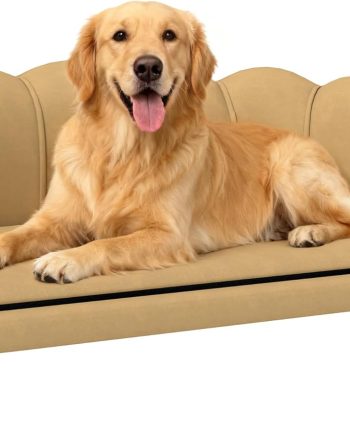 Velvet Large Dog Couch with Foam Cushion, Soft and Cute Dog Bed with Pearl Design, Pet Sofa for Big and Medium Breeds, Coffee