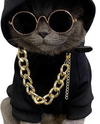 3Pcs Dog Hoodie Cat Apparel Dog Custume Set with Necklace and Sunglasses Pet Clothes for Puppy Small Medium Dogs Cats Multicolor S