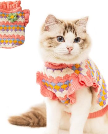 Small Dog Sweater, Knitted Tulip Cat Sweater, Warm Thick Holiday Puppy Clothes for Small Dog Girl,Cold Weather Outfit for Kitten Chihuahua Yorkie Teacup Dachshund Pug (Pink, X-Small)