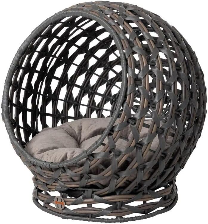 Pet Bed Wicker Frame, Plush Washable Cushion, 15" Cushion Dia, 18" H x 16.5" W, Ventilated & Portable