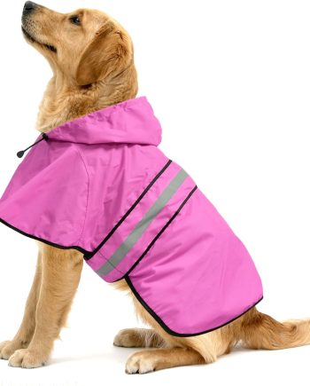 Reflective Dog Rain Coat - Waterproof Adjustable Pet Rain Jacket, Lightweight Dog Hooded Poncho Raincoat for Small to X- Large Dogs and Puppies (Pink, Large)