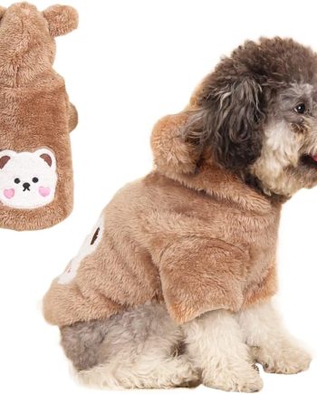 Small Dog Winter Coat for Puppy Warm Fleece Hoodies Cute Bear Design Pet PJS Jumpsuit Soft Cold Weather Clothes for Cats Chihuahua Yorkie Poodle Teddy (X-Small, Brown)