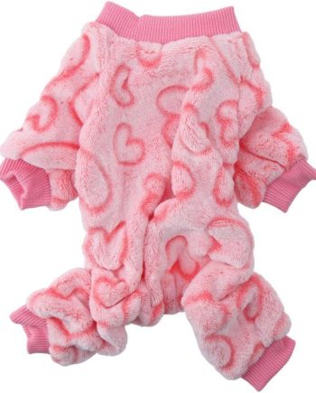 Pink Peach Heart Cat and Dog Clothing, Small and Medium-Sized Cute Four Legged Double-Sided Flannel Autumn and Winter Pet Clothing