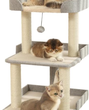 Durable Cat Scratching Post with Bed, Multi-Level 27.56in Cat Tree with Scratching Posts of Natural Sisal, All-Season Cat Tree for Indoor Large Cats, Kittens (Grey)
