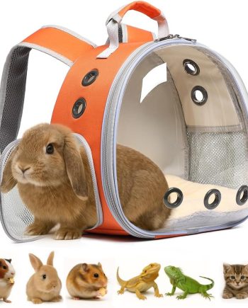 Bunny Carrier, Guinea Pig Carrier,Small Animal Carrier Backpack for Rabbit,Bearded Dragon, Lizard,Hamster,Kitten. Breathable Pet Travel Cage Bag (Orange)