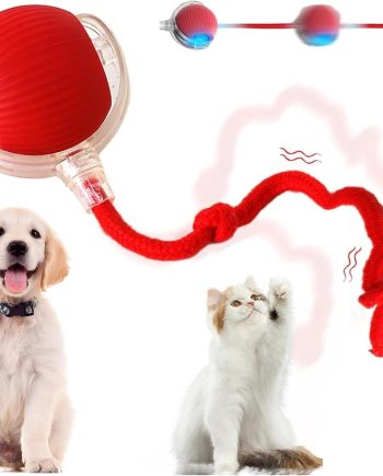 Interactive Cat Toy Balls - Automatic Interactive Cat Toys for Indoor Cats, Smart Self Rolling Interactive Cat Dog Ball, Electric Dog Ball Toy for Bored Indoor Adult Cats Kitten, Rechargeable, Red