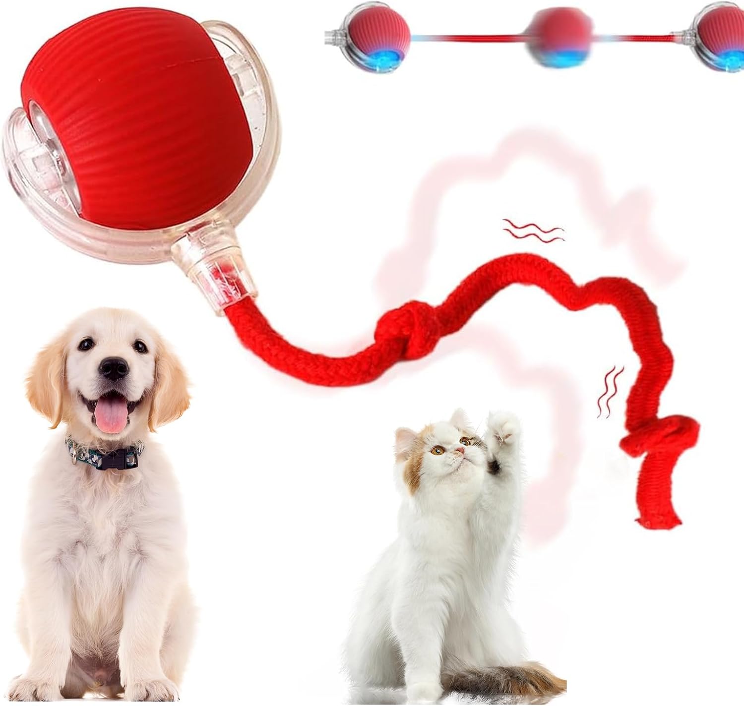 Interactive Cat Toy Balls - Automatic Interactive Cat Toys for Indoor Cats, Smart Self Rolling Interactive Cat Dog Ball, Electric Dog Ball Toy for Bored Indoor Adult Cats Kitten, Rechargeable, Red