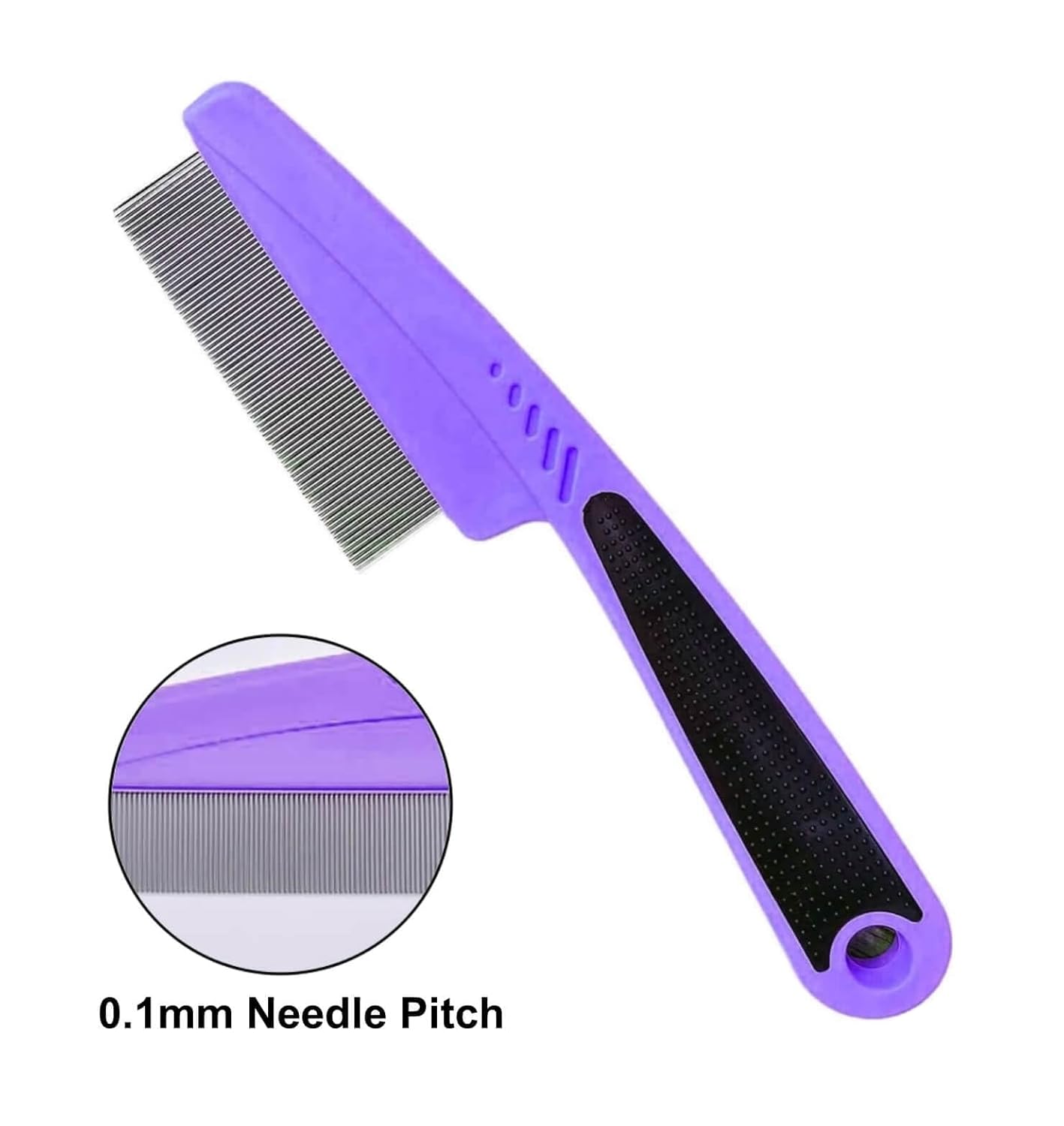 Flea Comb with Rubber Handle, Flea and Tick Combs for Dogs & Cats, Fine Tooth Dog Comb for Grooming (Purple)
