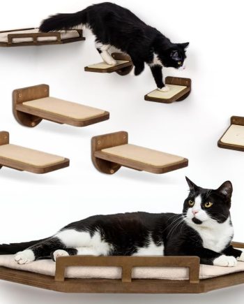 Cat Wall Shelves - Modern and Durable 3 Step Cat Furniture for Wall - Stylish Birch Floating Shelf for Cats up to 15lbs - Wooden Corner Shelves with Cushioned Perch - Brown