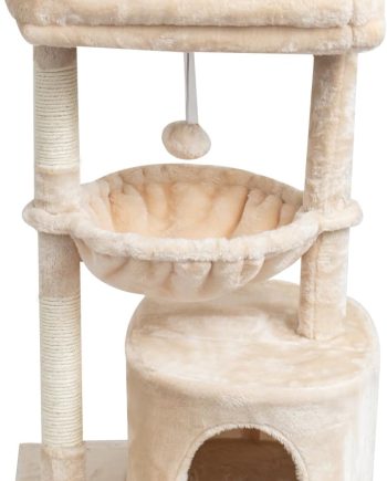 Small Cat Tree for Indoor Cats, Kittens Condo with Scratching Post and Board, Modern Activity Tower with Cradle, Beige