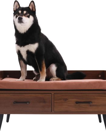 Elevated Dog Beds Frame with Mattress, Raised Wood Pet Bed Sofa Indoor for Large Medium Small Dogs Cats (Brown)