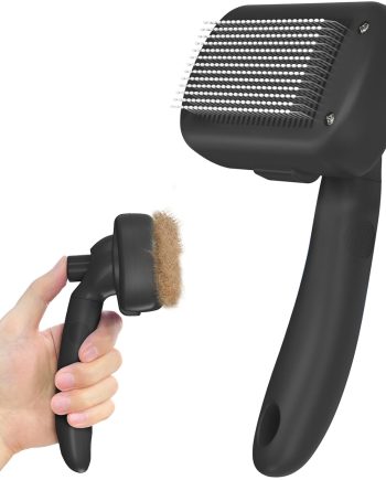 Self Cleaning Shedding Brush - Skin Friendly Grooming Tool for Dogs, Cats, and Puppies, Deshedding and Hair Removal for Long and Short Haired Pets, Black