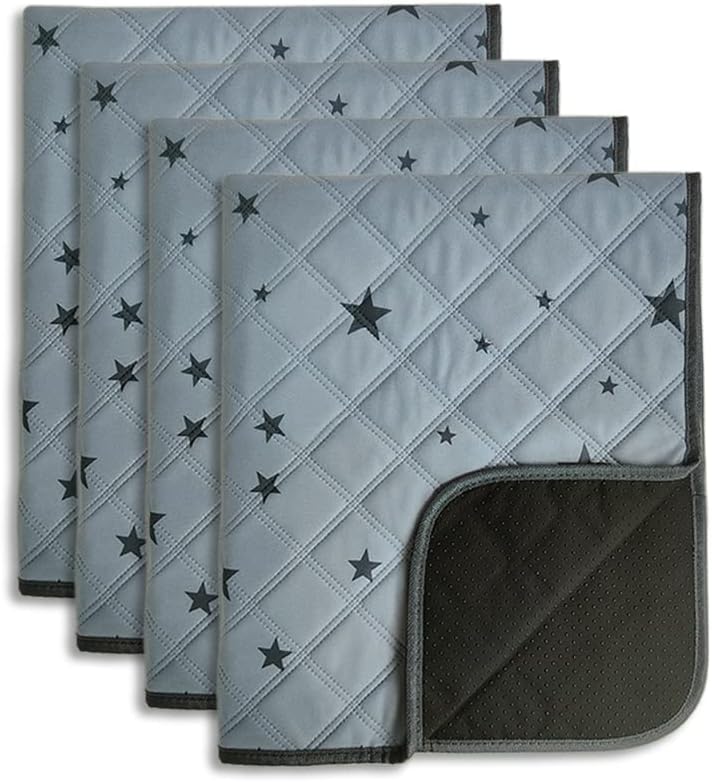 Washable Pee Pads for Dogs, Reusable, Absorbent, Leakproof, Non Slip Pet Puppy Pads for Potty Training. Gray Stars, 18x24 Inch(4pack)