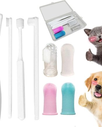 8PCS Dog and Cat Toothbrush Set - Complete Dental Care Kit for Pets, Includes Soft-Bristle, 360??, Ultra-Fine Bristle, and Silicone Finger Toothbrushes with Storage Case for Dogs and Cats