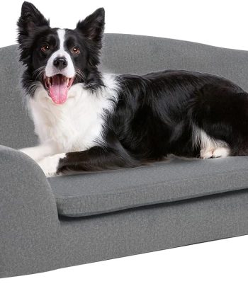 Large Dog Couch, 35" Wide Pet Sofa for Large and Medium Dogs with Removable Mattress Cover, Luxury Raised Dog Couch Velvet Lounging Bed with Anti-Slip Bottom(Grey)