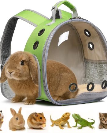 Bunny Carrier, Guinea Pig Carrier,Small Animal Carrier Backpack for Rabbit,Bearded Dragon, Lizard,Hamster,Kitten. Breathable Pet Travel Cage Bag (Grass Green)