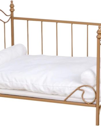 Pet Bed, Dog Bed with Metal Frame and Detached White Velvet Cushion with 2 Pillow for Small Dog