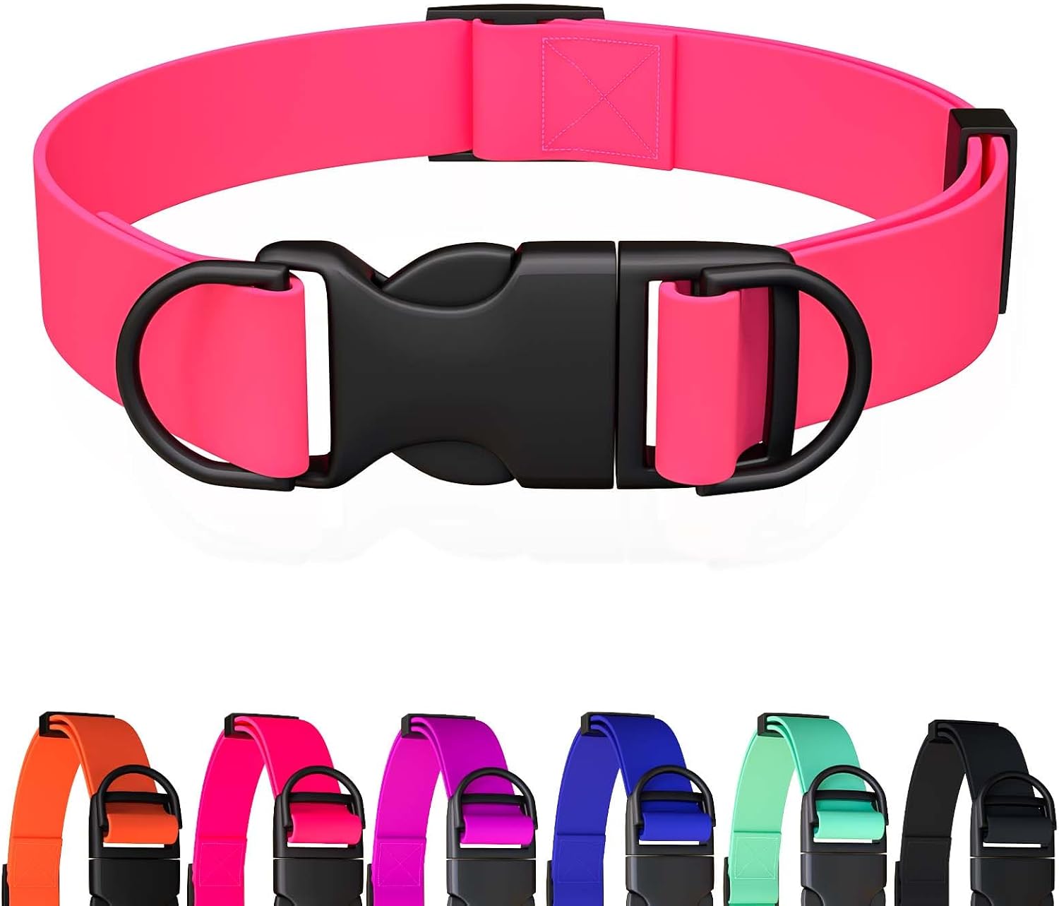 Waterproof Dog Collar, Odor-Proof and Easy to Clean Rubber Dog Collars No Pull Fits Small Medium Large Dogs Training Choker (Pink, Large (15.35??-24.8??))