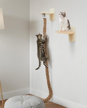 Cat Tree with 2 x 59.1 Inch Climbing Rope Wall Mounted Cat Climbing Tower Toy with Scratching Post Kitten Rope Ladder with Jumping Platform Wall Steps for Playing and Rest