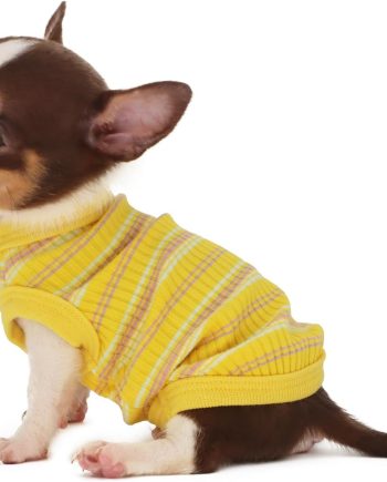 100% Cotton Rib Dog Shirt Vest for Small Dogs Teacup Chihuahua Yorkie Puppy Clothes Tank Tee-Yellow/XXS