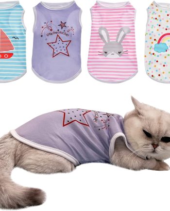 4Pcs Dog Cat Shirts Dog Polka Dot Vest Dog Stripe Sleeveless T-Shirt Pet Soft Vest Breathable Clothes for Small Medium Dog Puppy Kitten Cat S