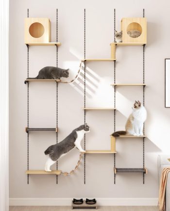 Wall-Mounted Cat Climber Furniture ?C 25-Piece Set with Cat Shelves, House, Platform, Bridge, Hammock & Scratching Board ?C DIY Indoor Playground Furniture for Cats