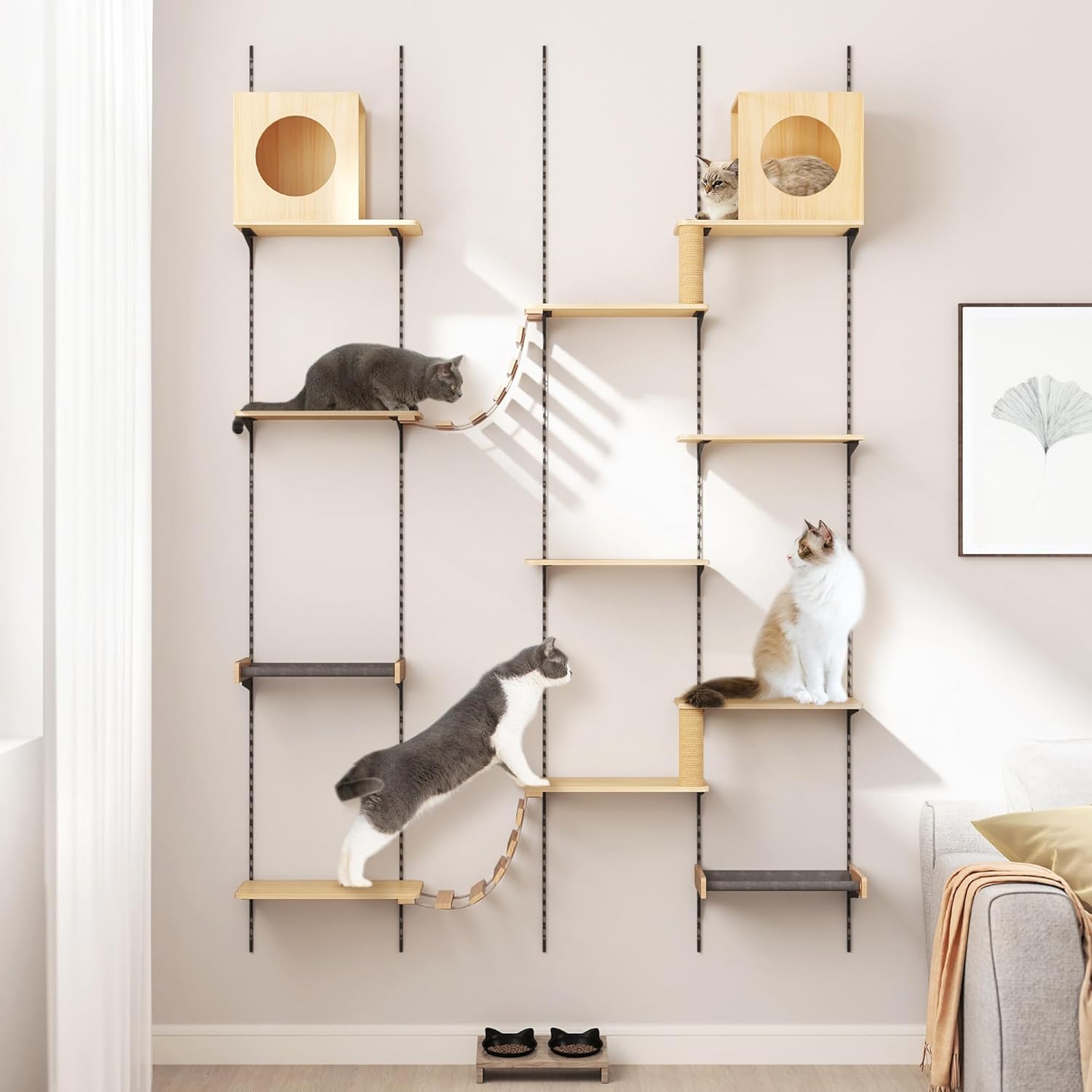 Wall-Mounted Cat Climber Furniture ?C 25-Piece Set with Cat Shelves, House, Platform, Bridge, Hammock & Scratching Board ?C DIY Indoor Playground Furniture for Cats