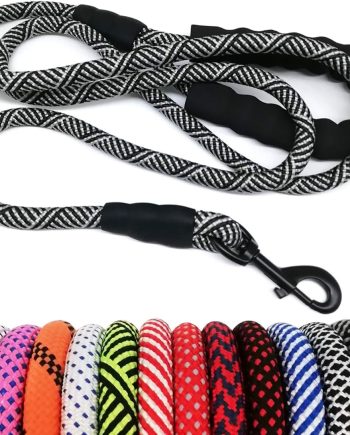 Heavy Duty Rope Dog Leash, 3/4/5/6/7/8/10/12/15 FT Nylon Pet Leash, Soft Padded Handle Thick Lead for Large Medium Dogs Small Puppy (1/2" * 6', Black)