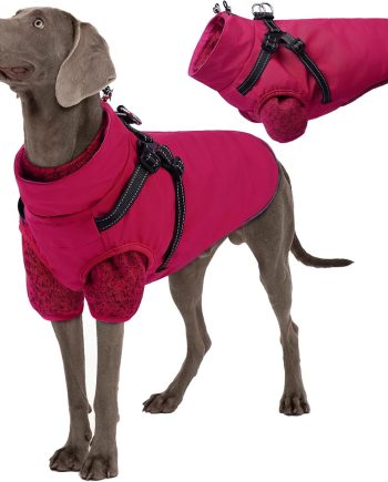 Dog Coat 3 in 1 Waterproof Dog Winter Jacket with Harness Built in Windproof Snow Jakcet with Detachable Fleece Sweater Lining Reflective Thermal Cold Weather Coats for Small Medium Large Dogs
