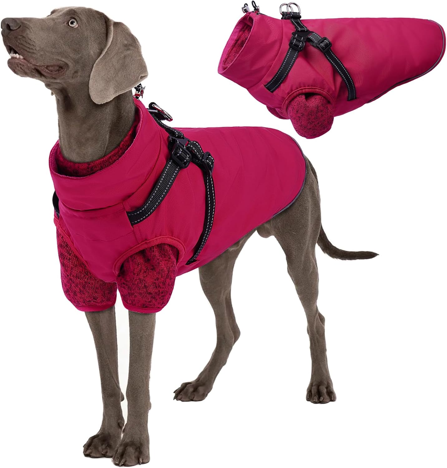 Dog Coat 3 in 1 Waterproof Dog Winter Jacket with Harness Built in Windproof Snow Jakcet with Detachable Fleece Sweater Lining Reflective Thermal Cold Weather Coats for Small Medium Large Dogs