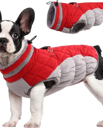 Dog Coat for Small Dogs,Waterproof Dog Winter Jacket with Harness Built in Puppy Cold Weather Coats Reflective Pet Vest with Zipper Warm Fleece Dogs Snowsuit Windproof Red S