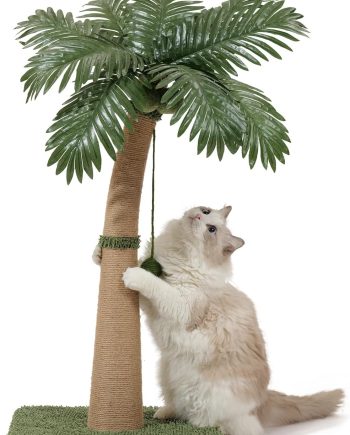 Palm Tree Cat Scratching Post, 36'' Cat Scratcher Post with Natural Sisal Rope, 3 Interactive Balls and Curved Design Scratching Posts for Indoor Cats Adults and Kittens, Multi-Combinable (Style B)