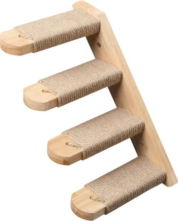 Cat Climbing Shelf Wall Mounted, Four Step Cat Stairway with Jute Scratching for Kitten Perch Platform Walls Furniture - Right to Left