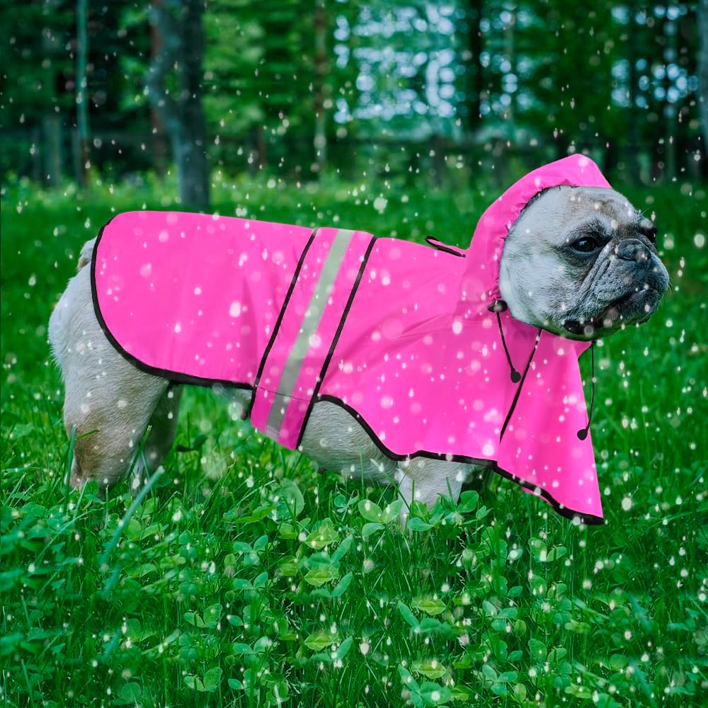 Reflective Dog Rain Coat - Waterproof Adjustable Pet Rain Jacket, Lightweight Dog Hooded Poncho Raincoat for Small to X- Large Dogs and Puppies (Pink, Large)