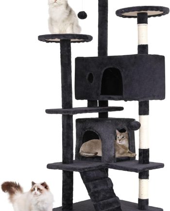 54in Cat Tree Tower for Indoor Cats,Multi-Level Furniture Activity Center with Scratching Posts Stand House Condo Funny Toys Kittens Pet Play House,Dark Gray