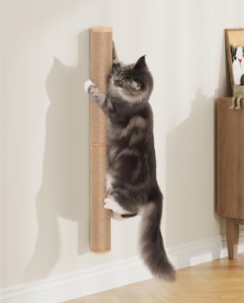 34" Cat Scratching Post on Wall for Large Cats, Wall Mounted Wood Cat Scratcher Furniture for Indoor Cats, Tall and Sturdy Corner Climbing Pole